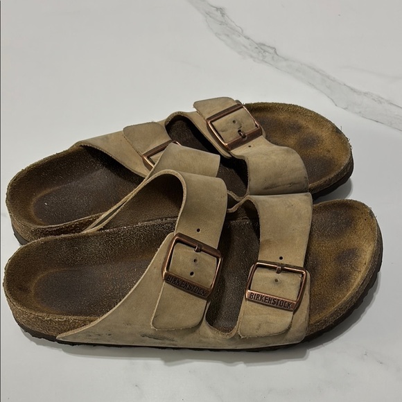 Tan Double Strap Sandals with Buckles - Picture 2 of 4